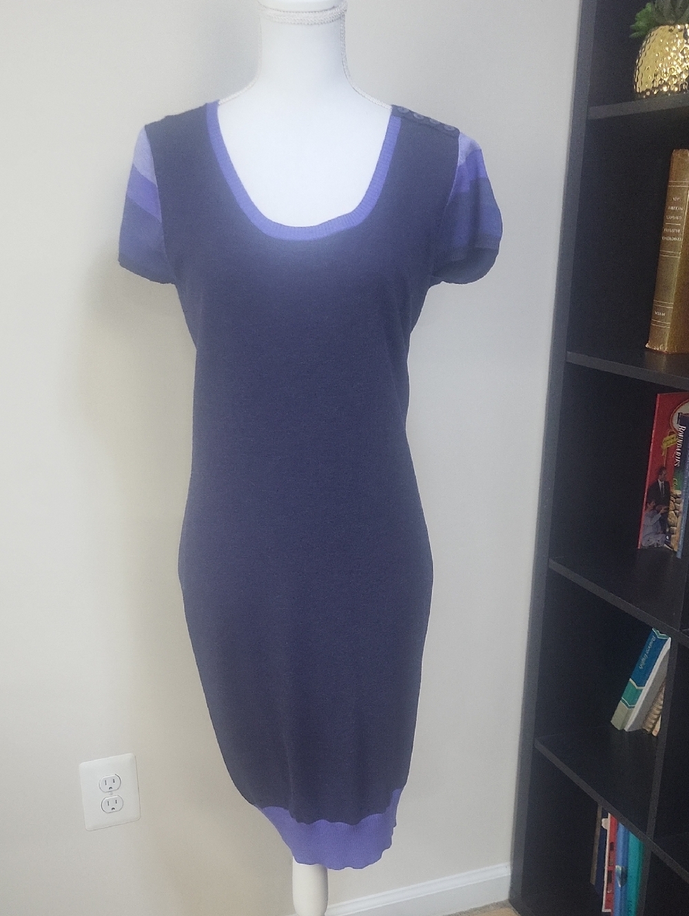 FERRANTE Italy Purple Modal Viscose Short Sleeve Knit Dress